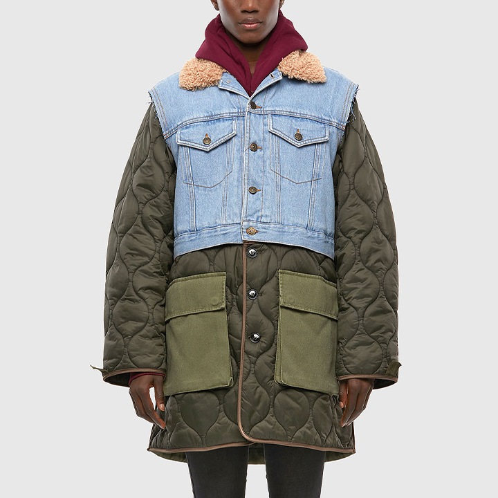 DIESELディーゼル レディース異素材切替 ボア デニムキルティング中綿コート tutto-tutto_die-l-o-d8-028