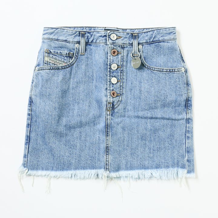 DIESEL ディーゼル ヴィンテージ加工 キルティング デニムミニスカート DIESEL ディーゼル デニムミニスカート レディース 裾カットオフ