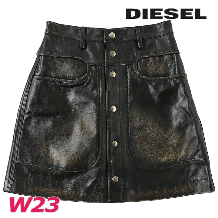 古着 ビンテージ 80s オイルレザー 本革 ブラック 黒 ミニ スカート 希少 DIESEL（ディーゼル） レザーミニスカート レディース 牛革 本革