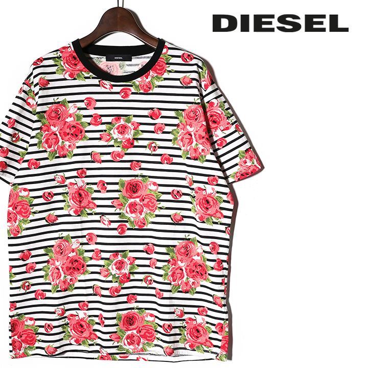 ディーゼル DIESEL 半袖Tシャツ カットソー レディース バラ柄 花柄 総柄 ボーダー柄 T-REG-F