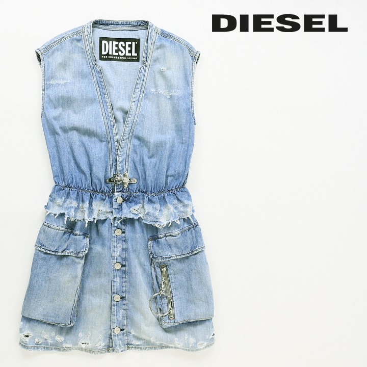 ディーゼル DIESEL デニムミニワンピース レディース デストロイダメージ加工 カットオフ 切りっぱなし ノースリーブ DE-AVA