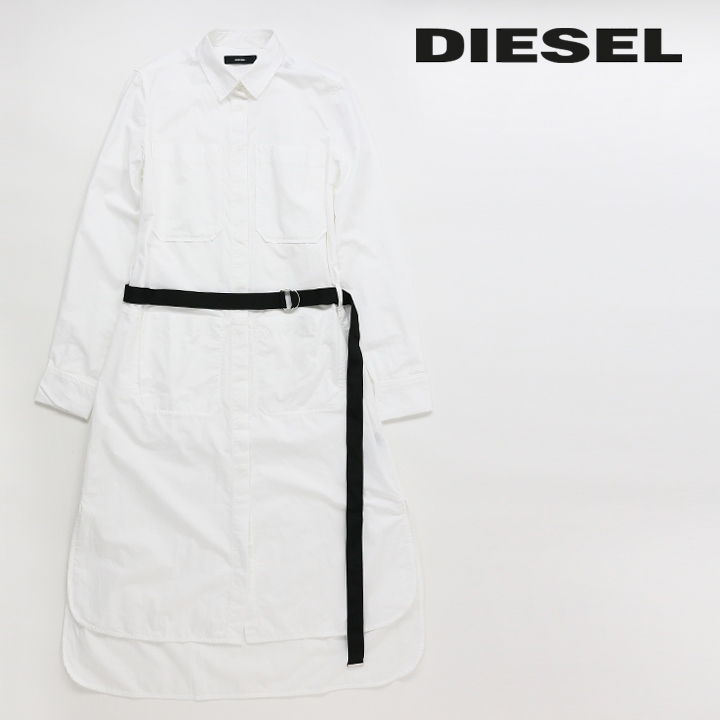 【美品】DIESEL(ディーゼル) ベルト付　デニムシャツワンピース DIESEL ディーゼル 長袖シャツワンピース レディース ウエスト