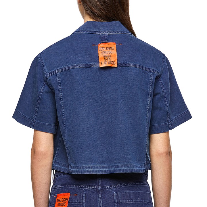 23AW ディーゼル DIESEL メタル Dロゴ 短丈 クロップドデニムトップ DE-THEA-FRINGES（WOMEN）: Dロゴトップス ｜ディーゼル（DIESEL