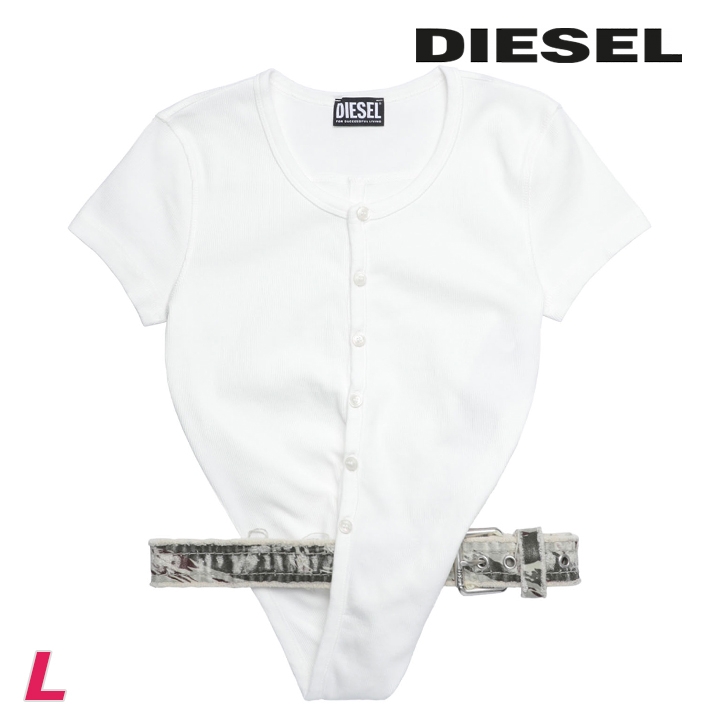 ディーゼル DIESEL 半袖リブカットソー レディース ベルト付き バックオープン ヴィンテージ加工 ストレッチ T-HOLDY DIESEL ディーゼル 半袖リブカットソー レディース ベルト付き