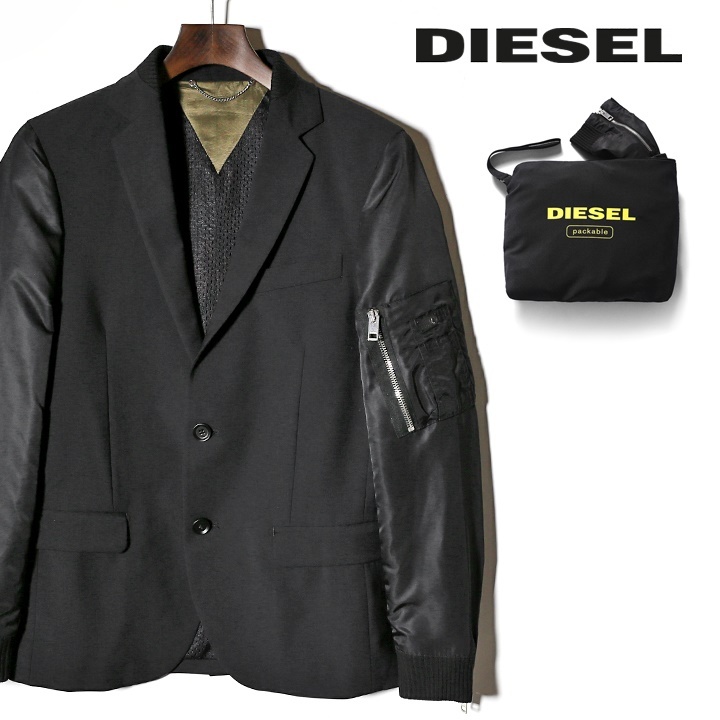 ディーゼル DIESEL テーラードジャケット メンズ パッカブル収納 袖異素材切替 裏地メッシュ ウール混 J-FOLLYER