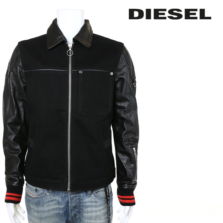 ディーゼル DIESEL デニムジャケット メンズ ブラックデニム 牛革 切替 チェック柄フェイクレイヤード J-YUKI