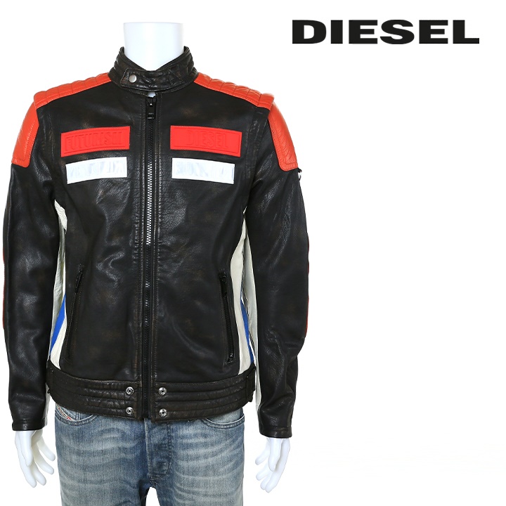 ディーゼル DIESEL レザージャケット メンズ 牛革 本革 反射材装飾