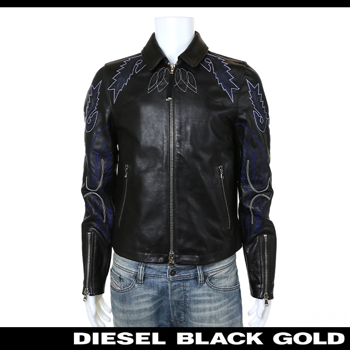 ディーゼルブラックゴールド DIESEL BLACK GOLD レザージャケット メンズ 牛革 羊革 切替 ジップカフス LITEX