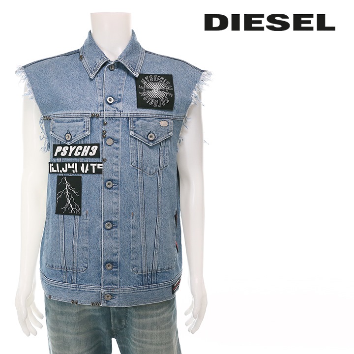 ディーゼル DIESEL デニムベスト メンズ ヴィンテージダメージ加工