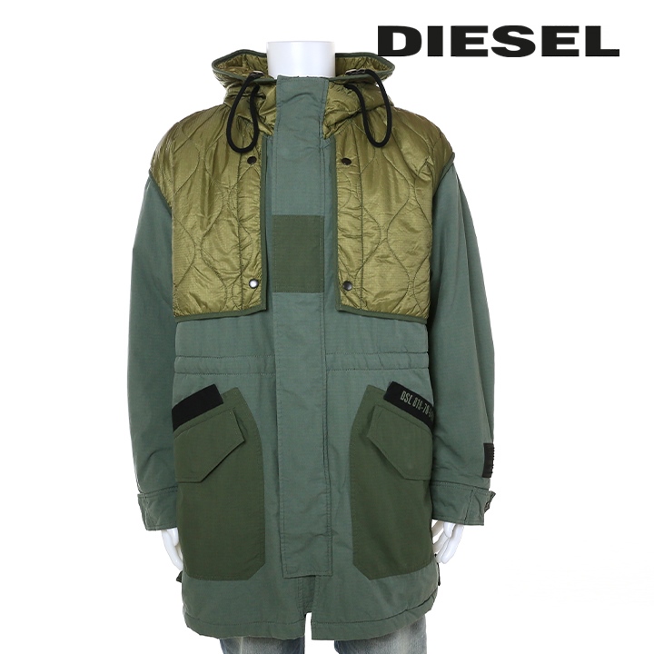 ディーゼル DIESEL ロングコート メンズ 異素材切替 中綿