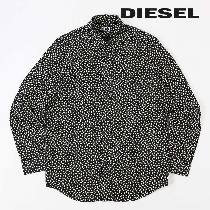 DIESEL ディーゼル 長袖 ジップアップ シャツ 総柄 サイズＬ相当 DIESEL ディーゼル 長袖シャツ メンズ 総柄 コットン S-RILEY