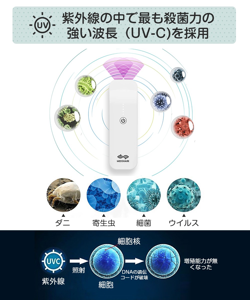 ポータブルUV-C 除菌器 紫外線除菌 10秒除菌 ウイルス対策 マスク