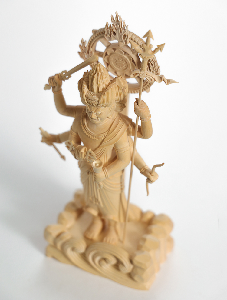 三宝荒神 仏像 木彫り 仕様：無垢 / 素材：桧（置物） : ki-1844 