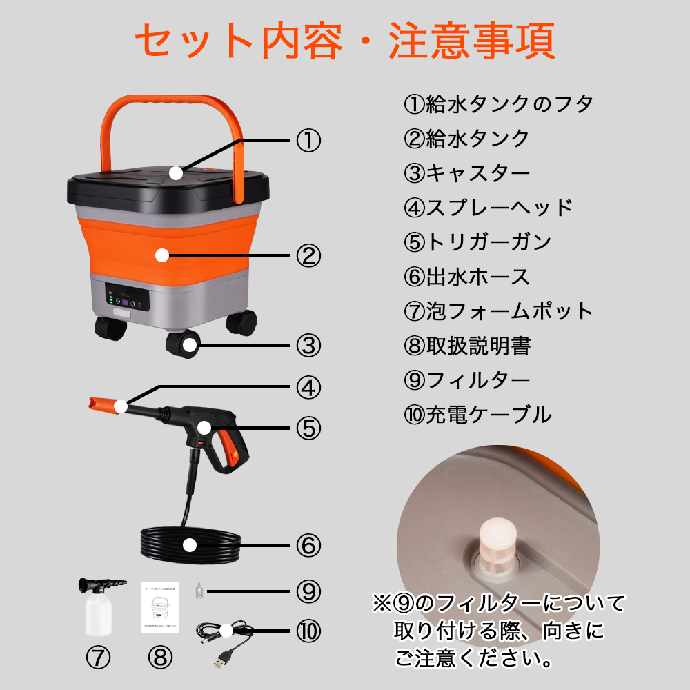 高圧洗浄機 コードレス バケツ式 タンク式 充電式 ハンディ タンク一