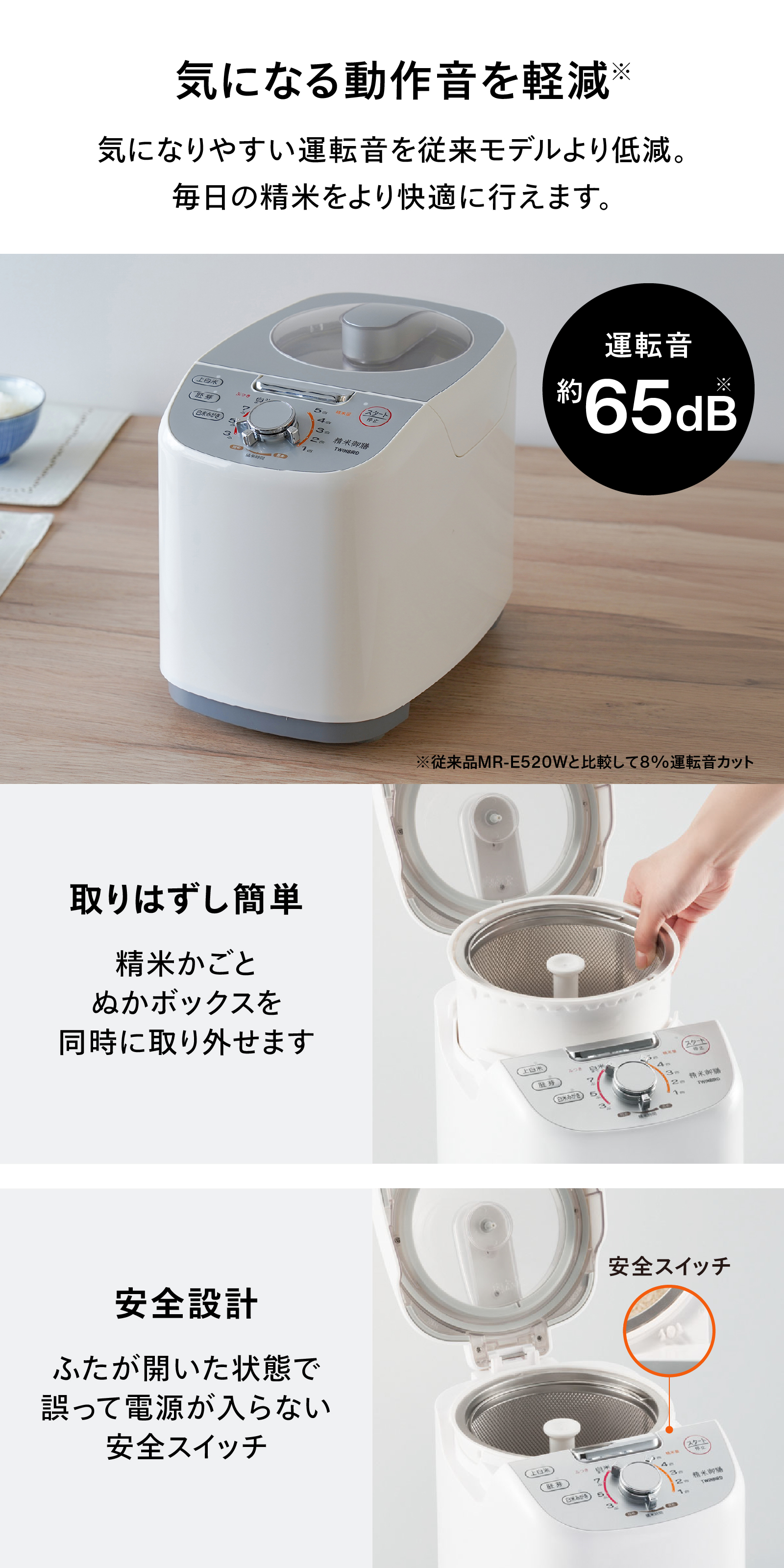 ツインバード（TWINBIRD） 精米機 家庭用 5合 コンパクト OLTMR-E751W