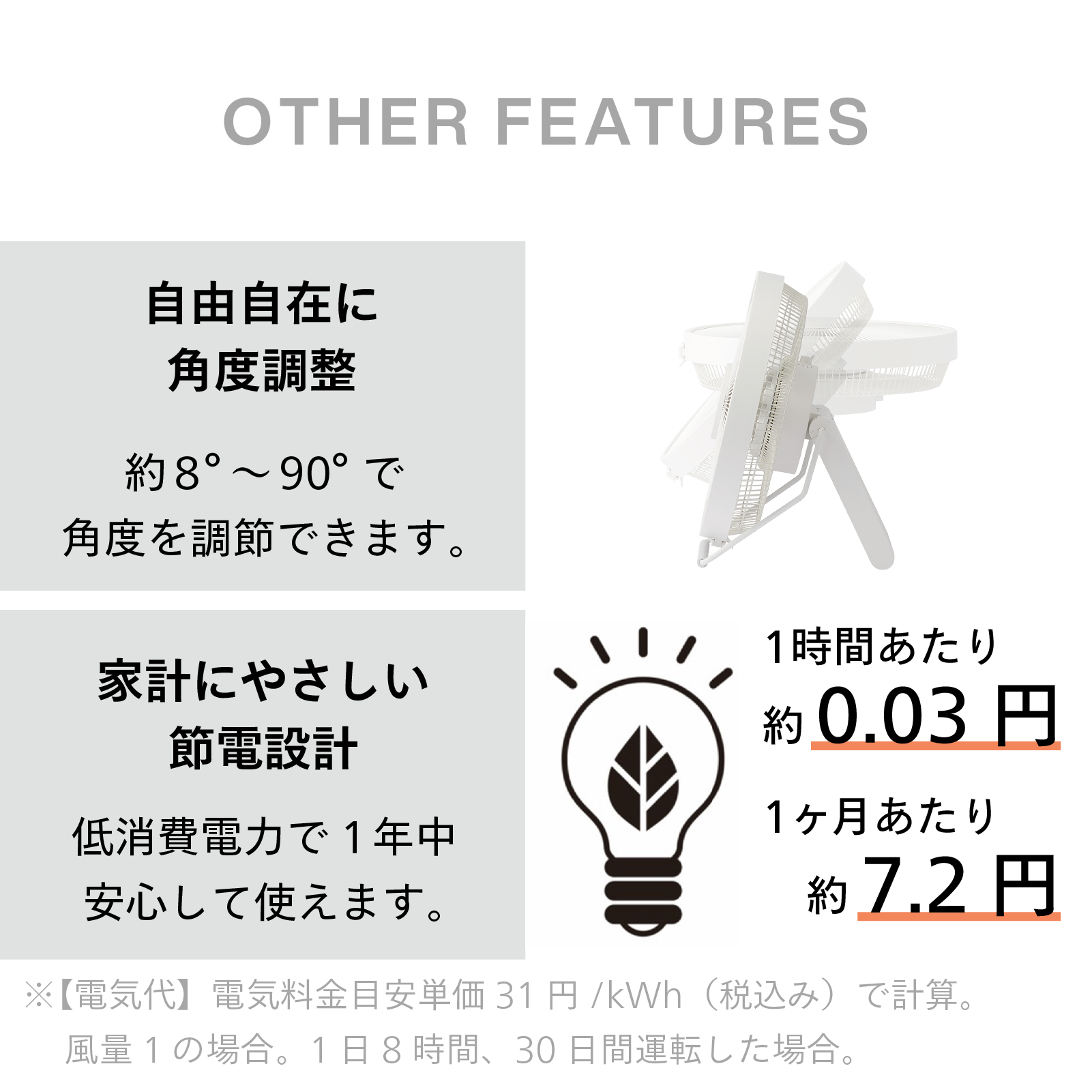 自由自在に角度調節、節電設計で家計にやさしい