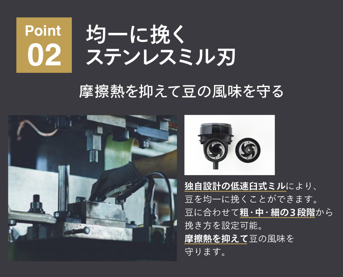 ポイント2 均一に挽くステンレスミル刃