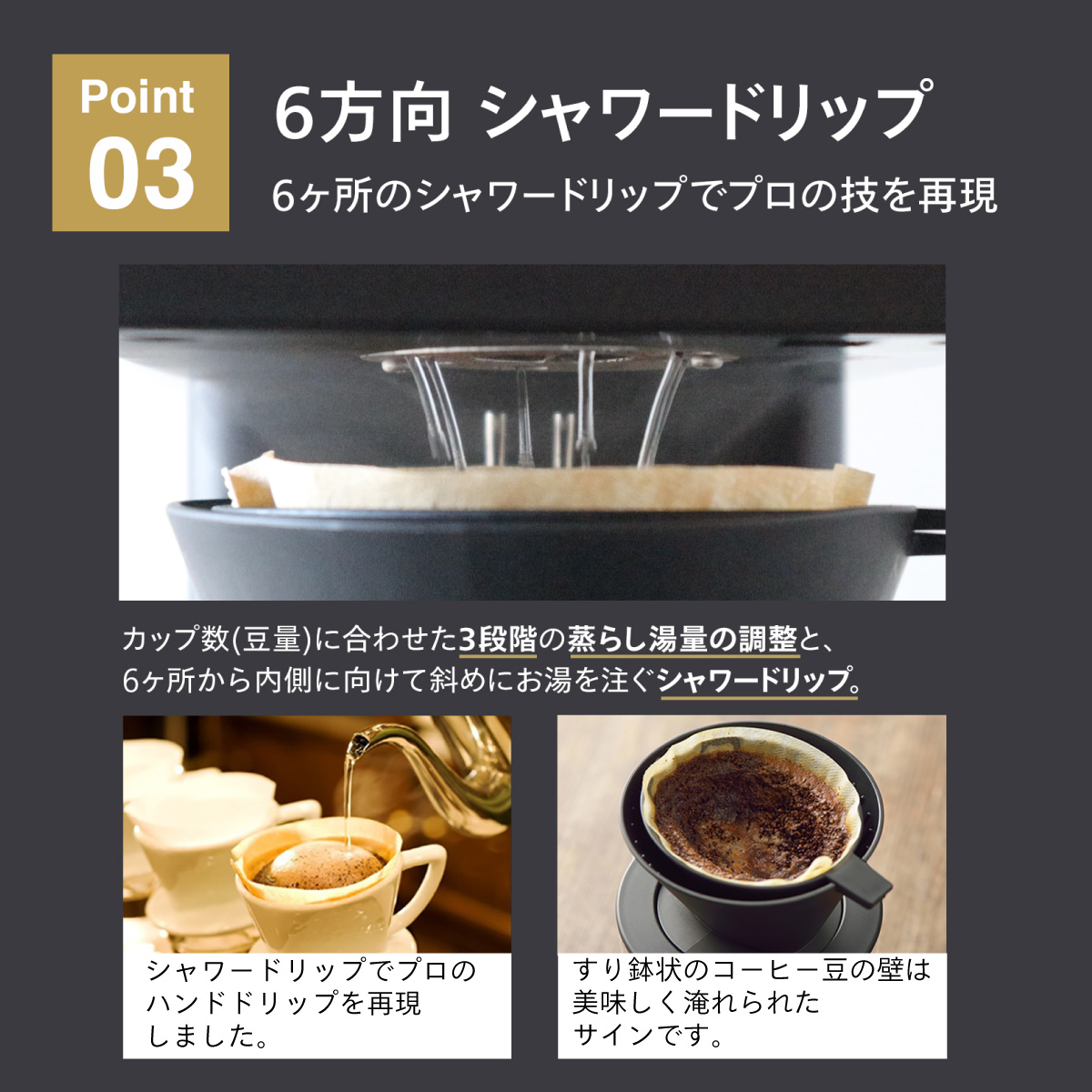ポイント3 6方向シャワードリップ