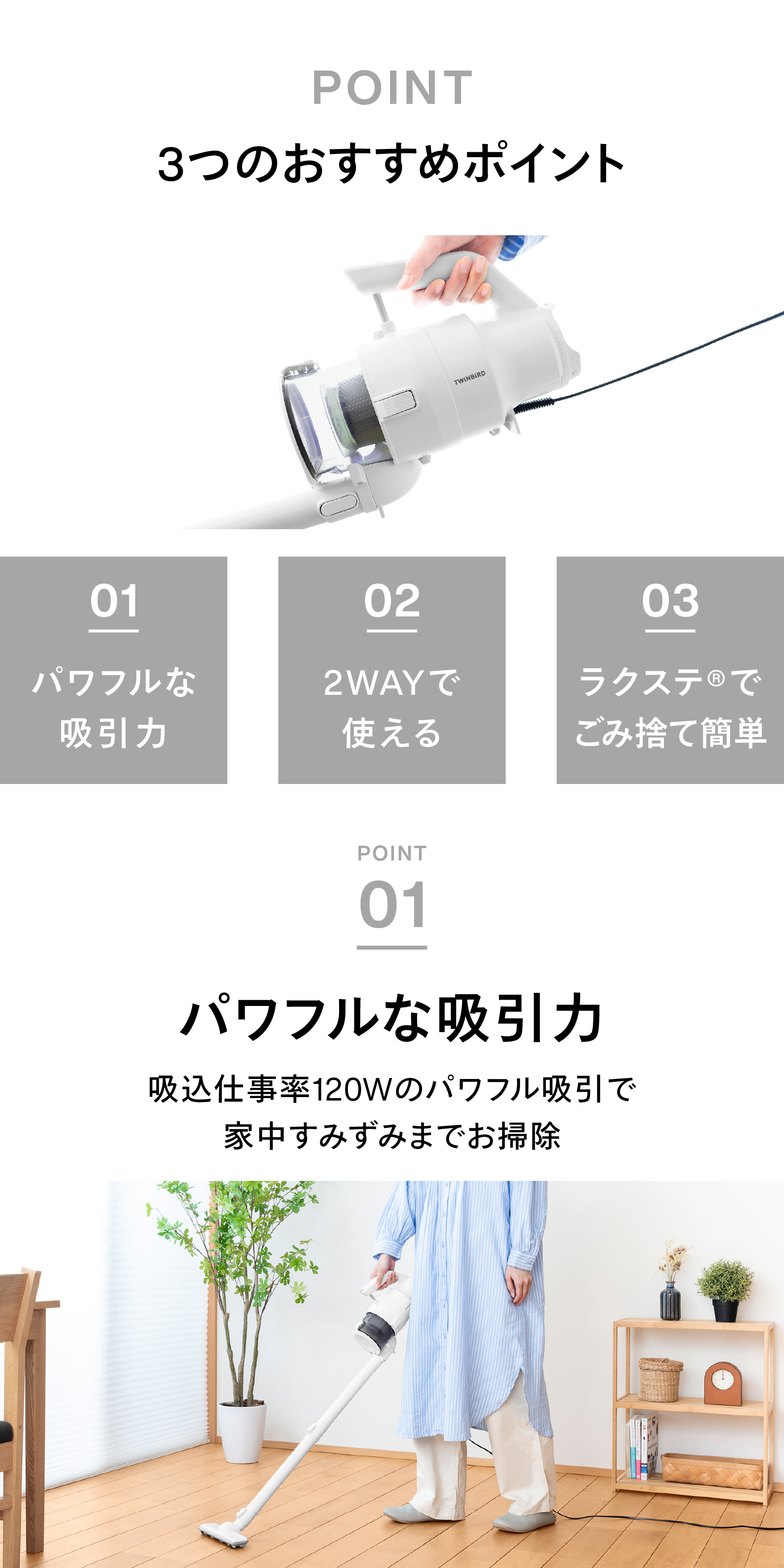 3つのおすすめポイントについて ポイント1 パワフルな吸引力