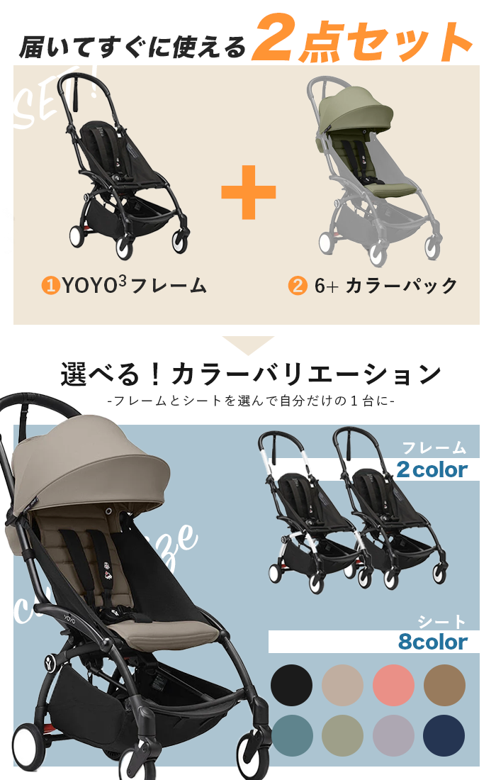 STOKKE YOYO3 6+ カラーパック ブラック　新品•未使用 STOKKE YOYO3 6+ベビーカー（6+カラーパック エールフランス