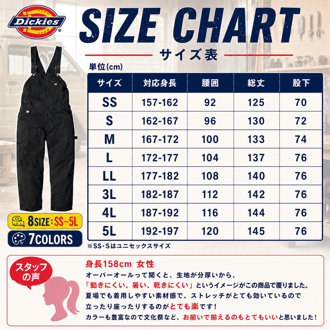 Dickies（ディッキーズ） オーバーオール ワークウェア (ネイビー/3L