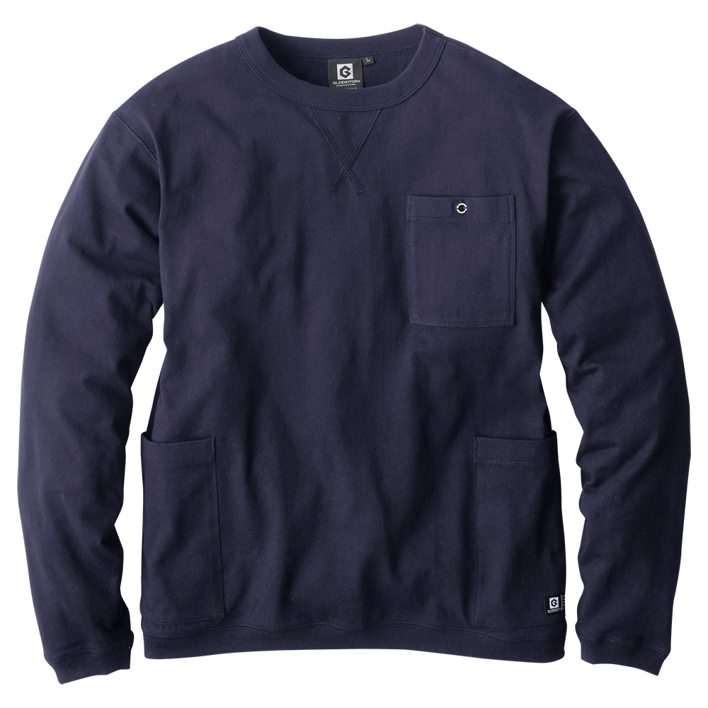 長袖 Tシャツ 5つのポケット 収納 ジャケット対応 ロンT 丸首 ビジネス