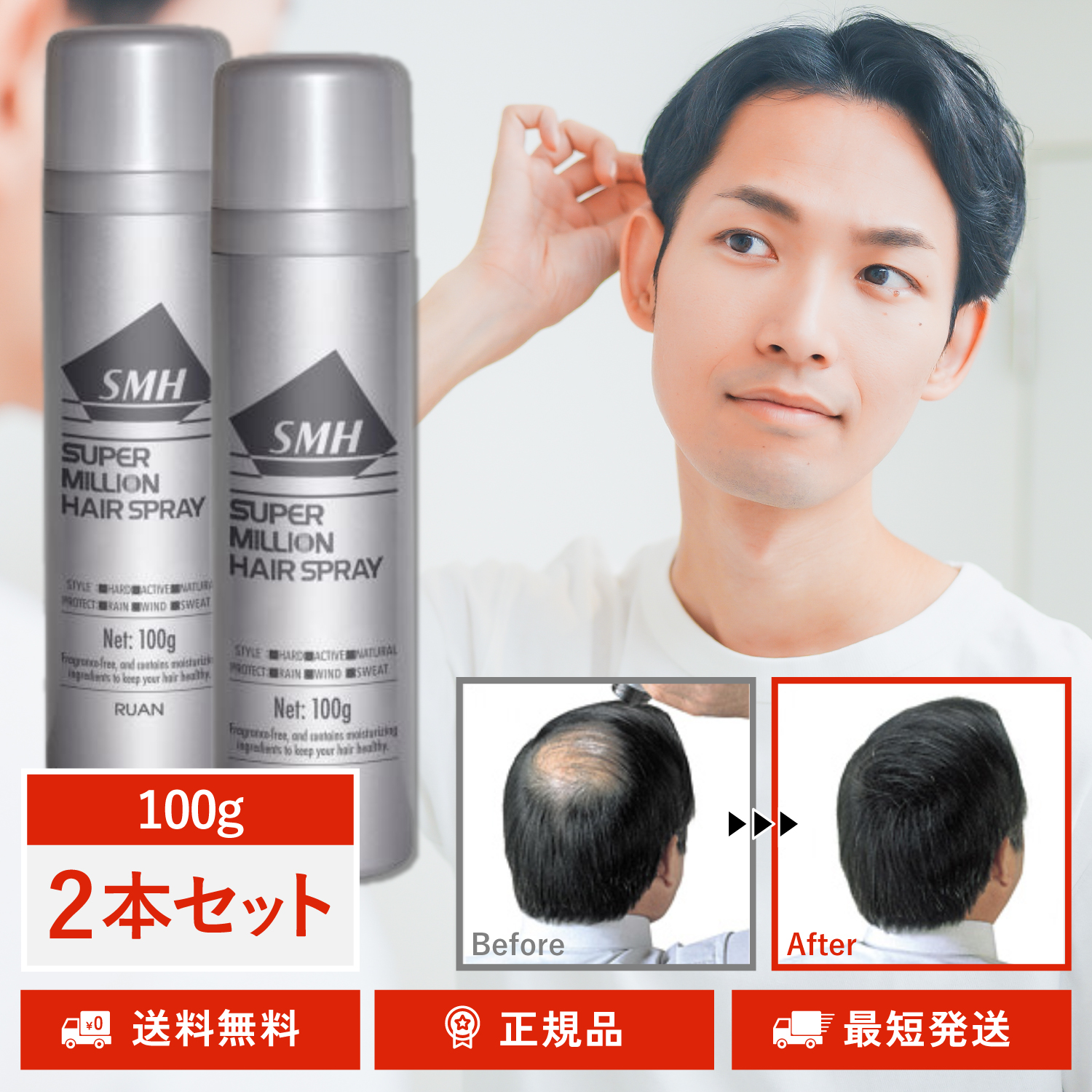 ルアン スーパーミリオンヘアー ヘアスプレー 100g 2本セット 薄毛  脱毛 ヘアスタイリング ルアン SMH | ルアン