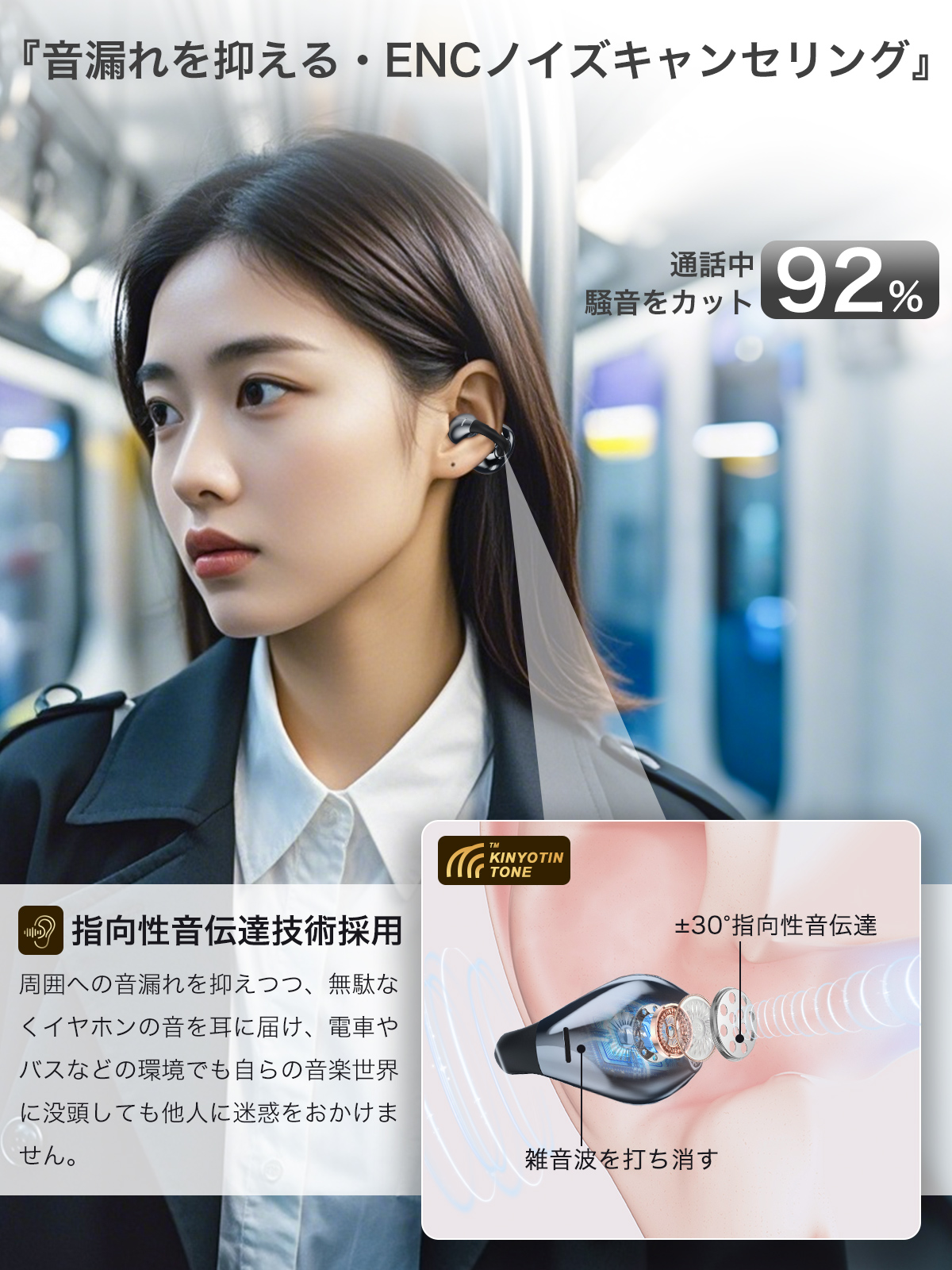 イヤーカフイヤホン ワイヤレス Bluetooth イヤホン OWS オープンイヤー イヤホン 片耳5.3g 2台同時接続 耳を塞がない DSPアンプ 関連画像4