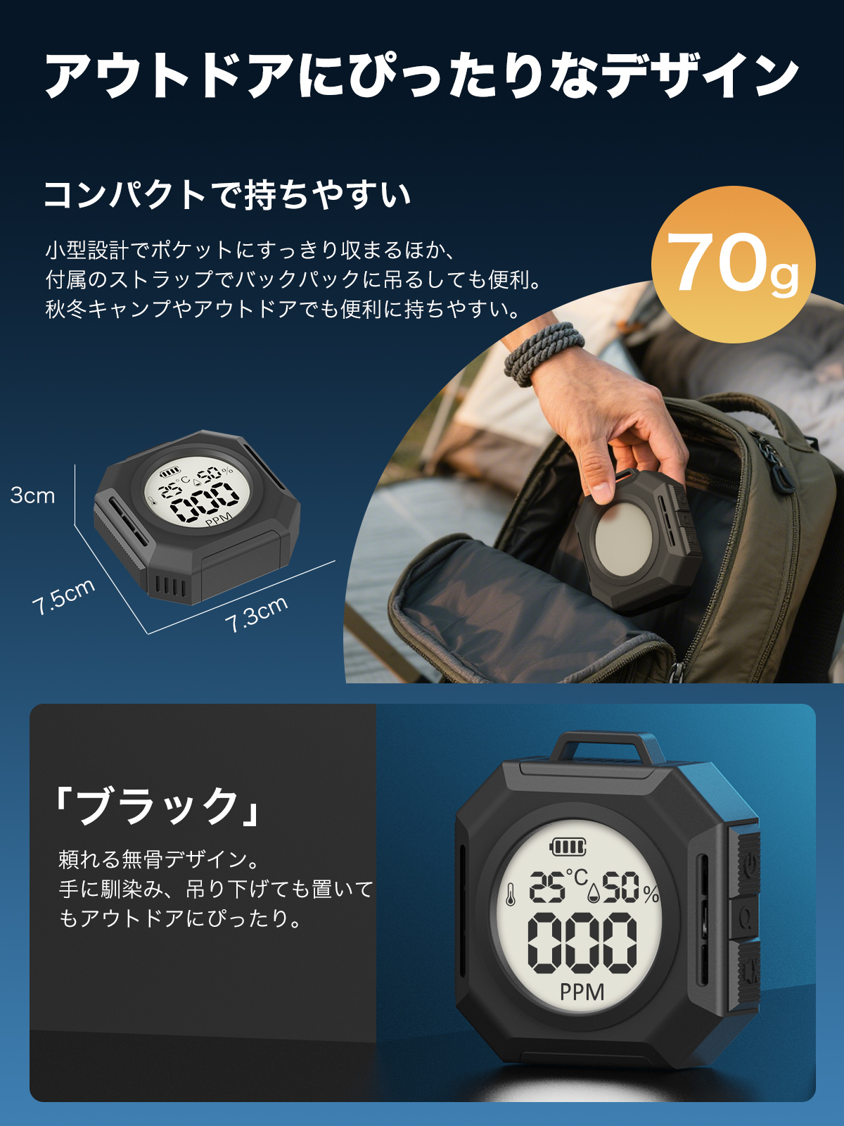 新登場 日本アウトドア専用設計』一酸化炭素チェッカー 3in1一酸化炭素