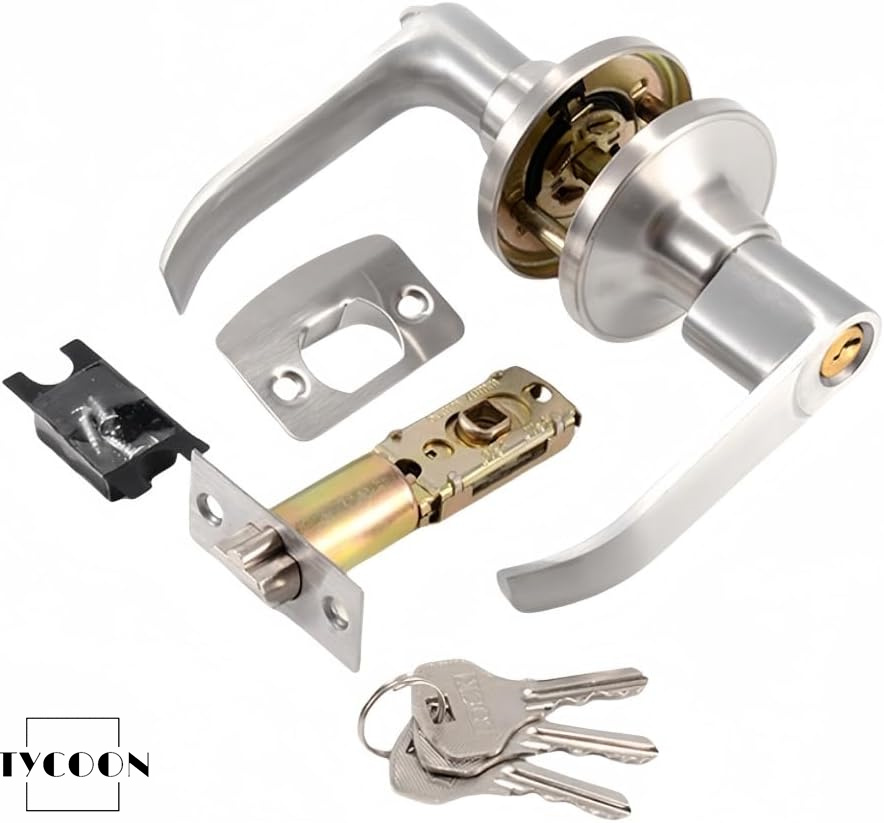 堅塁金物 ドアノブ 室内レバーハンドルトイレ キー付き 寝室 玄関 浴室