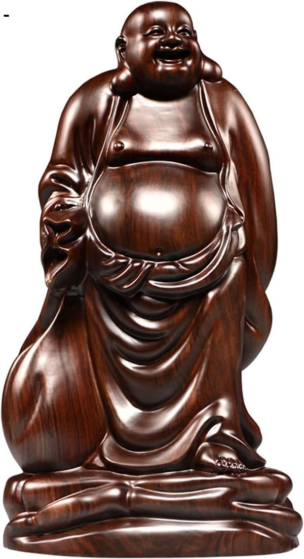 布袋さんの置物 七福神 布袋 様 木製フィギュア 高級天然 黒檀 布袋様