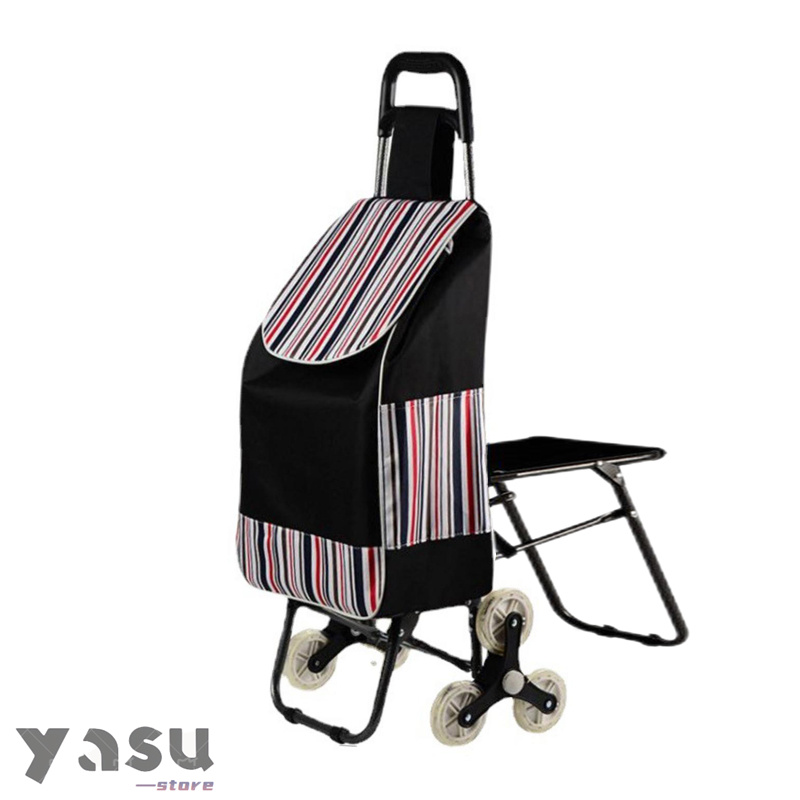 キャリーカート 椅子付き 座れる 6輪 防水 折り畳み 階段登れる 大容量