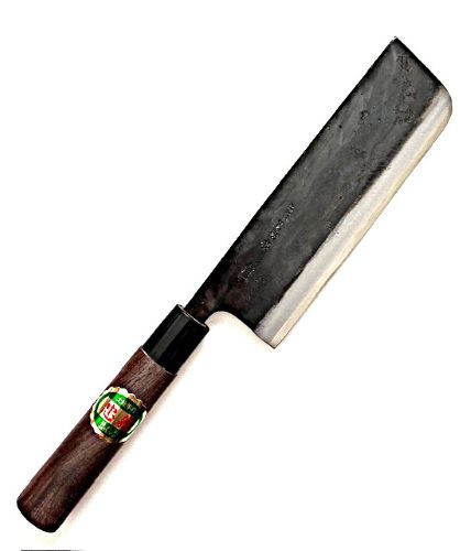 土佐打刃物 忠義作 菜切包丁 165mm 青鋼一号 黒打 両刃 クルミ柄 日本