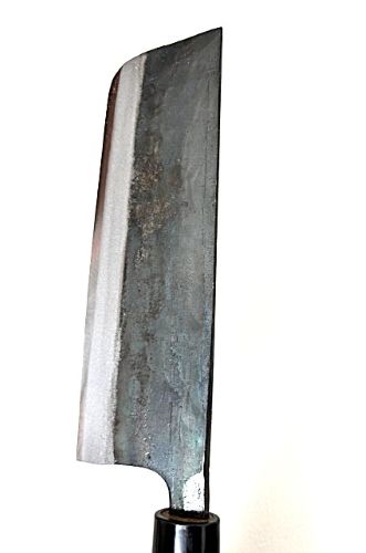土佐打刃物 忠義作 菜切包丁 165mm 青鋼一号 黒打 両刃 クルミ柄 日本