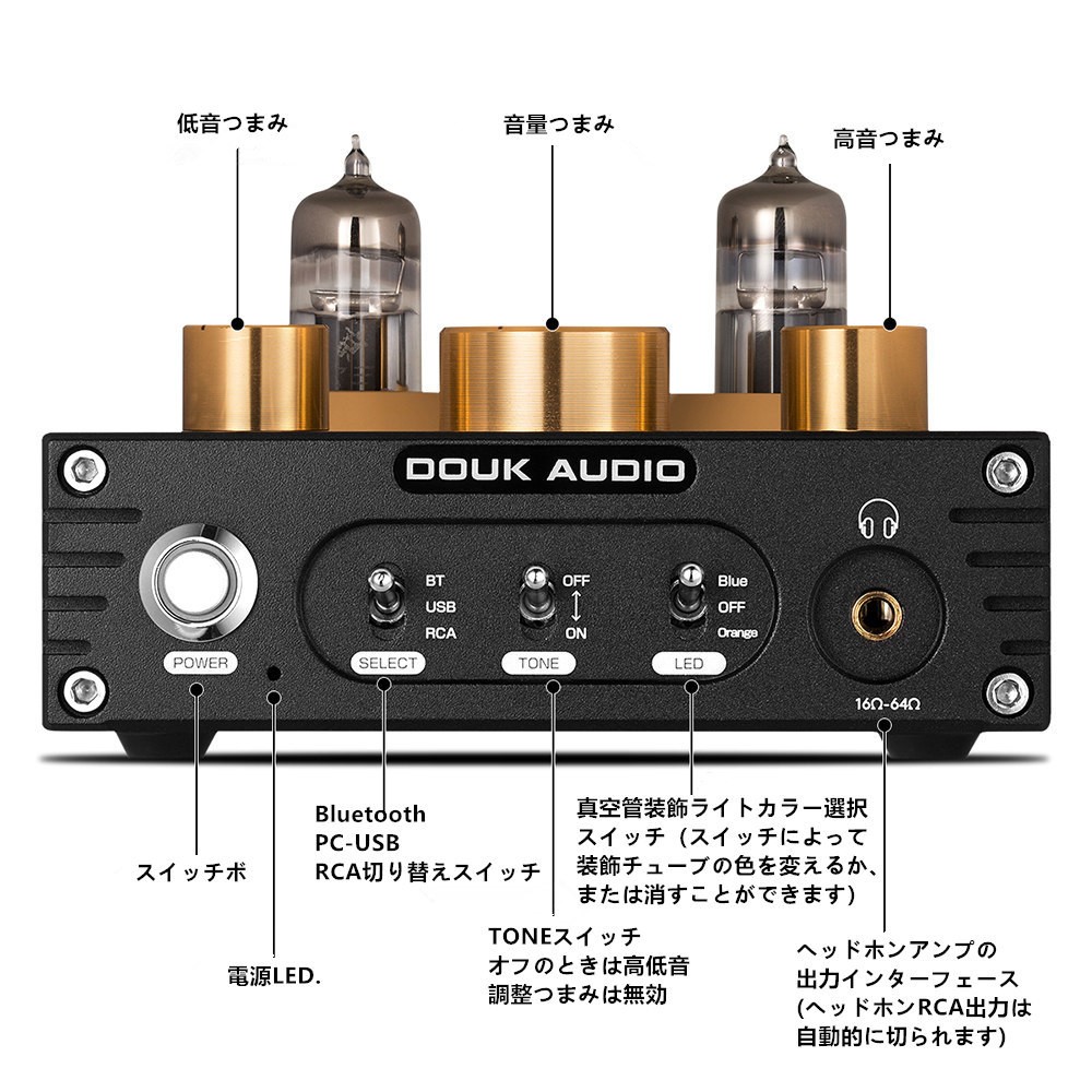 Douk Audio P1 HiFi Bluetooth 5.0 真空管プリアンプ USB DAC APTX 