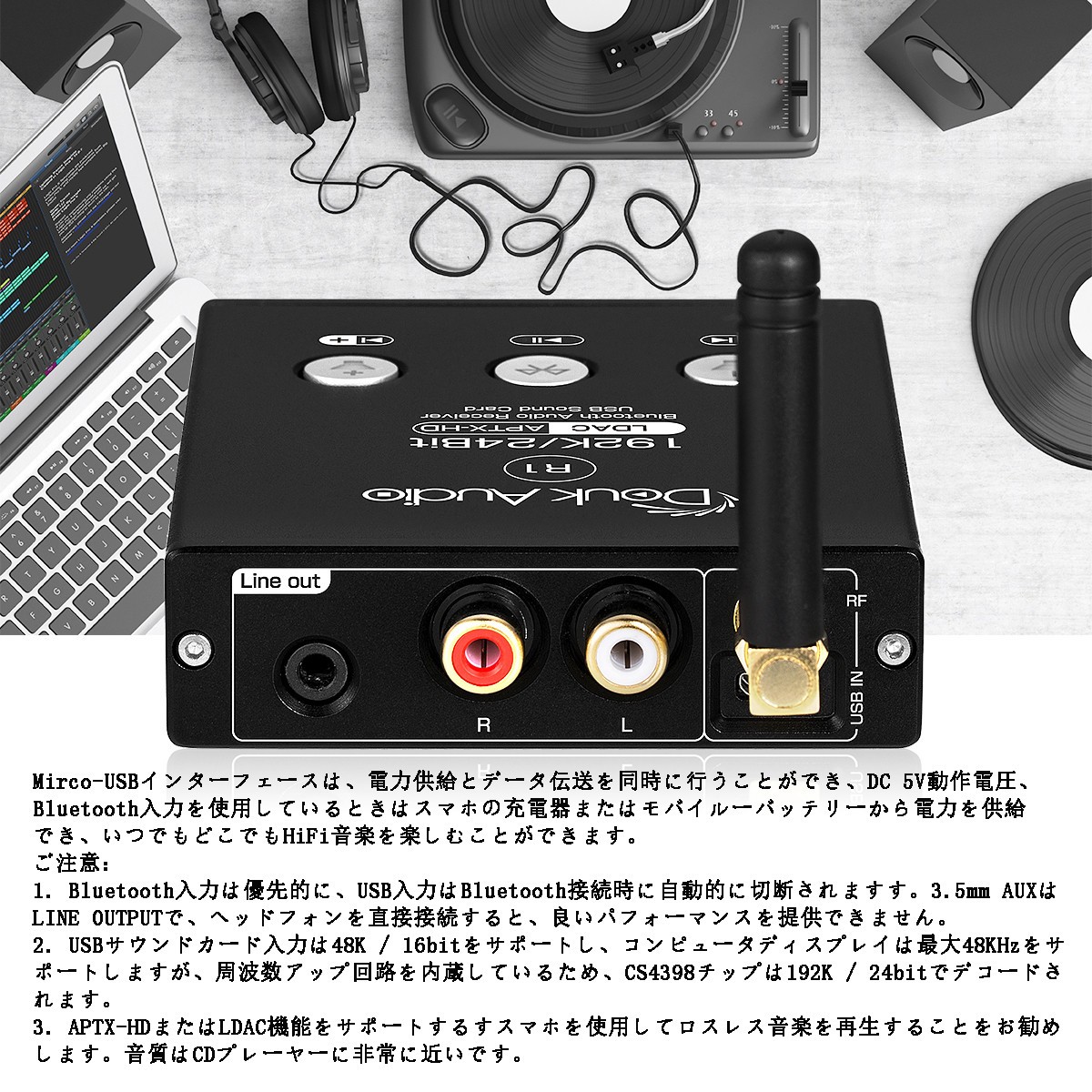 Mini Bluetooth 5.0 ステレオ レシーバー USB DAC D / A コンバーター