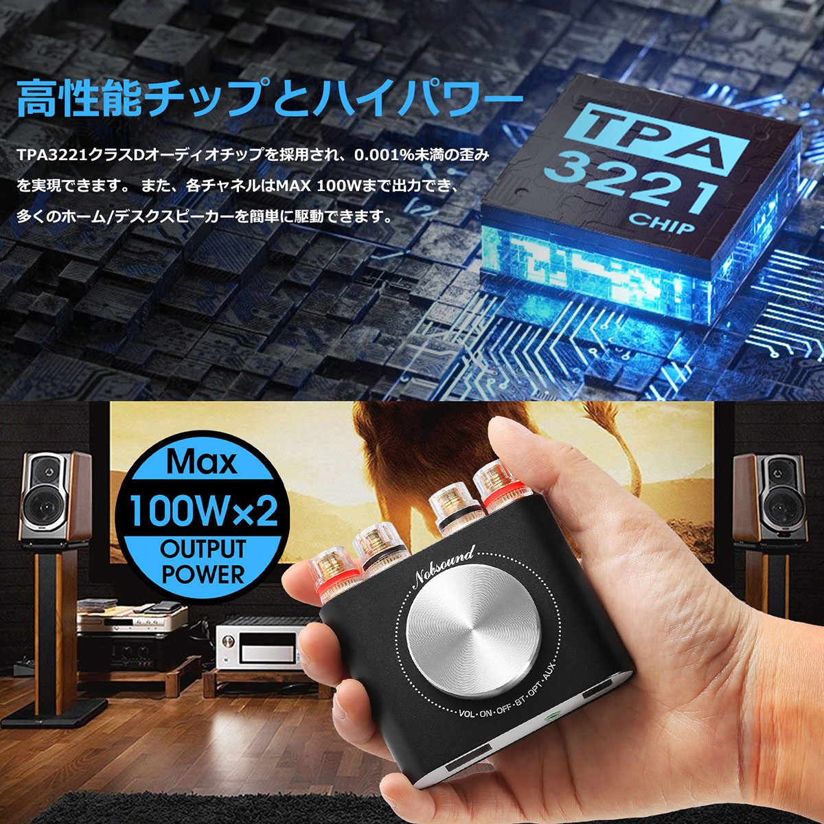 Nobsound Q10 Bluetooth デジタルアンプ AUX/光 ステレオ オーディオ パワー AMP 100W+100W  :DZ099-DY:楽々工房 通販 