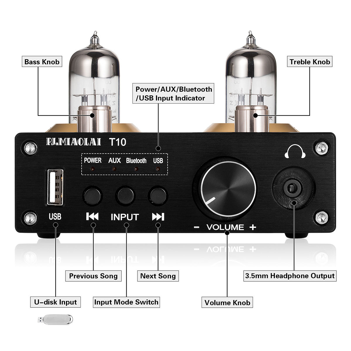 Mini Bluetooth 5.0 6H3N 真空管アンプ ステレオ ヘッドフォンアンプ USB Music Player プレーヤー