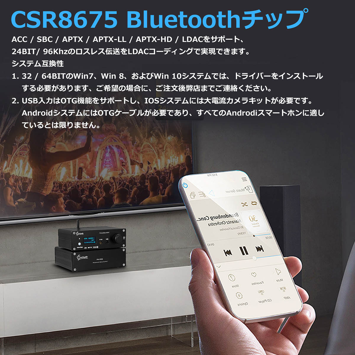 HiFi Bluetooth 5.0 レシーバー USB DAC COAX OPT I2S D/Aコンバーター