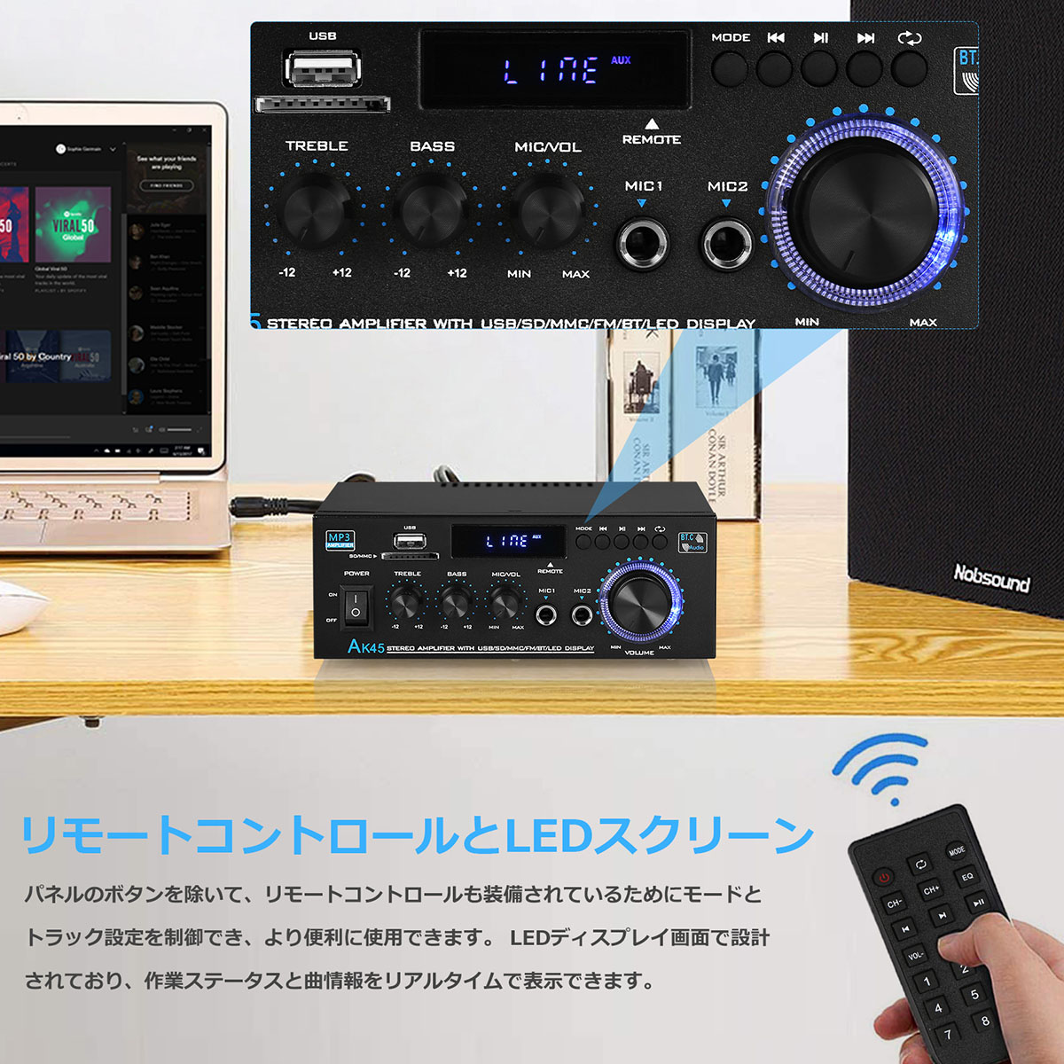 Bluetooth デジタルアンプ ステレオ レシーバー カーアンプ マイク SD/USB プレーヤー : ok021 : 楽々工房 - 通販 -  Yahoo!ショッピング