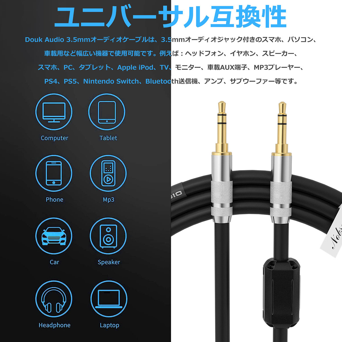 Nobsound Douk Audio 3.5mm オーディオケーブル ステレオ