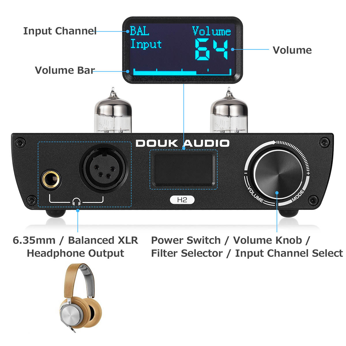 DOUK AUDIO 6N3 ヘッドセット用 HiFi 真空管 ヘッドホンアンプ