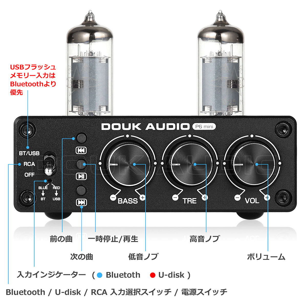 Mini P6-Mini 6A2 Bluetooth 5.0 真空管 プリアンプ スピーカー