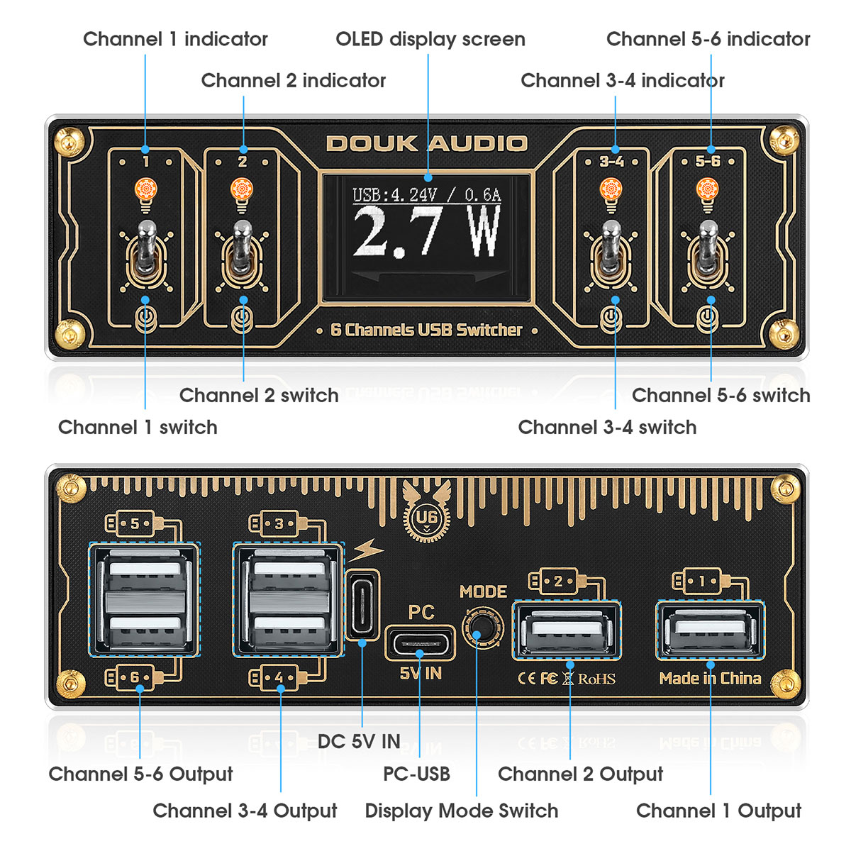 Nobsound U6 New レトロ 6ポート USBドッキングステーション 電圧計