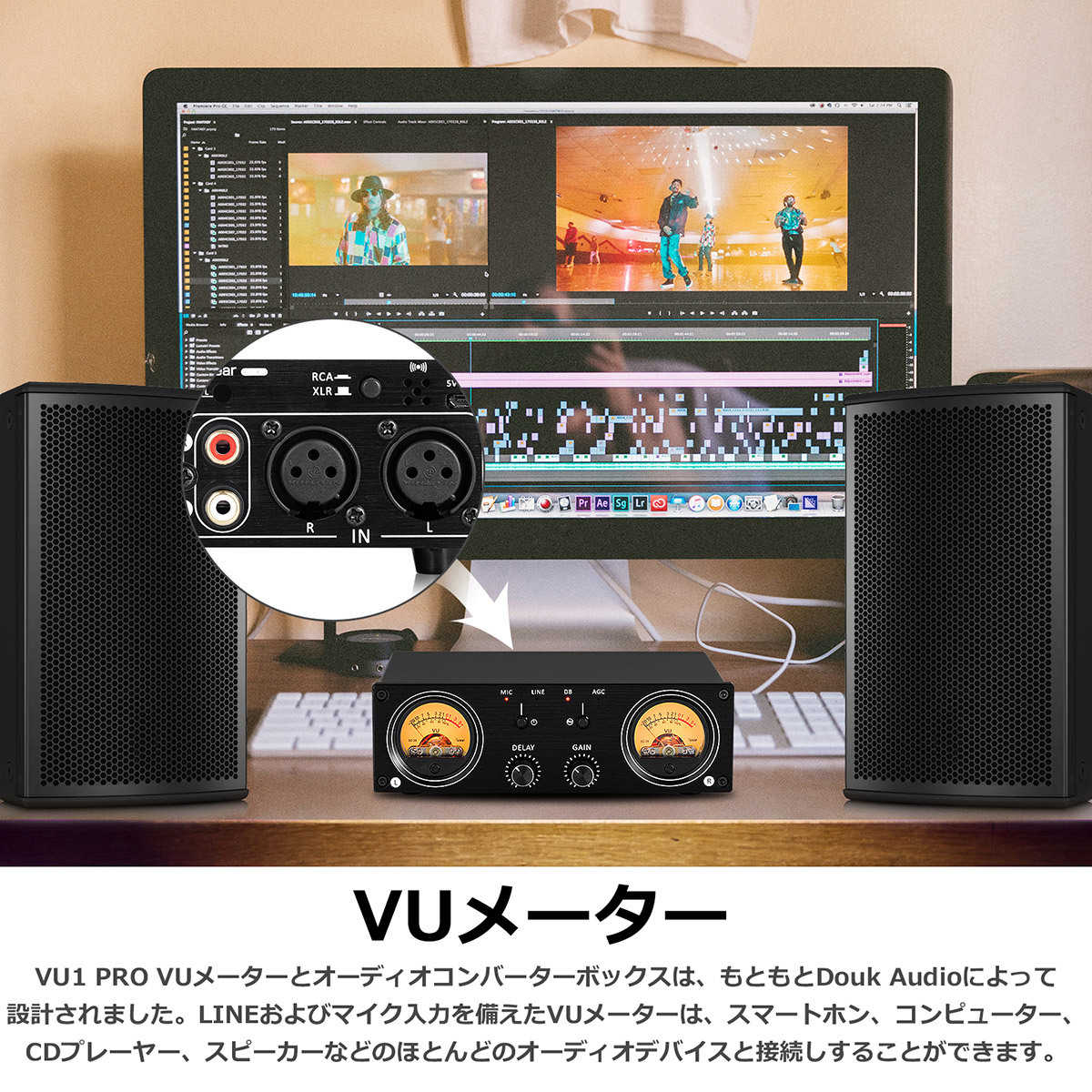 Mini MIC/LINE VUメーター ディスプレイ アナログ RCA / XLR スイッチャー オーディオ アダプター コンバーター