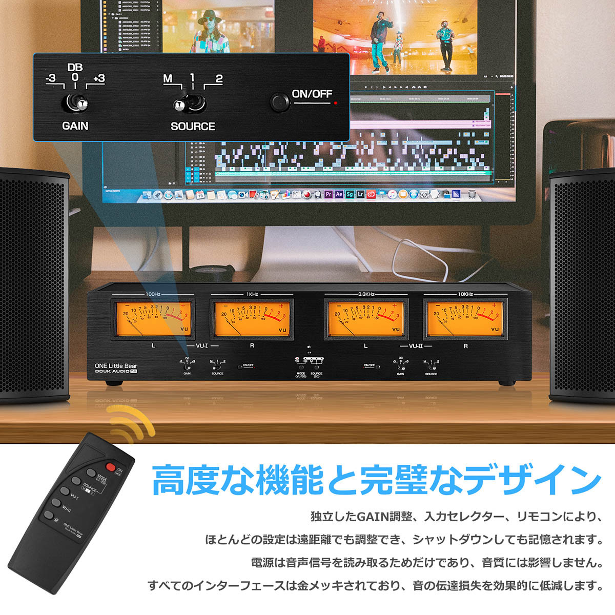 MIC LINE アナログ 4つ VUメーター サウンド レベル ディスプレイ RCA