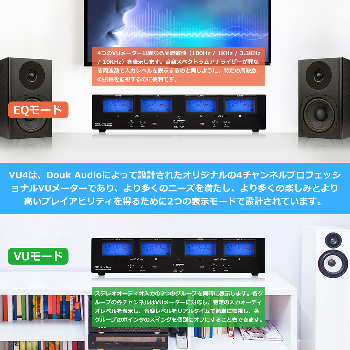MIC LINE アナログ 4つ VUメーター サウンド レベル