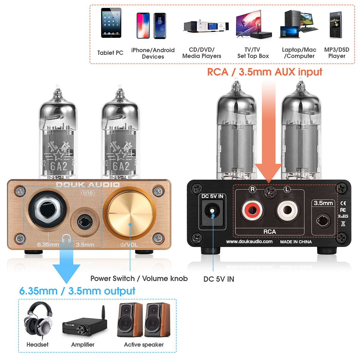 Nobound U10 Mini 6A2 真空管 ヘッドホン アンプ HIFI ステレオ プリアンプ ホーム スピーカー用