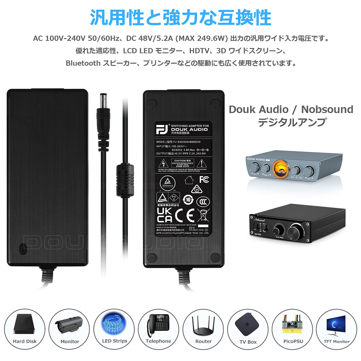 Nobsound REAL AC DC 48V/5A 電源アダプター 250W 充電器 スイッチング