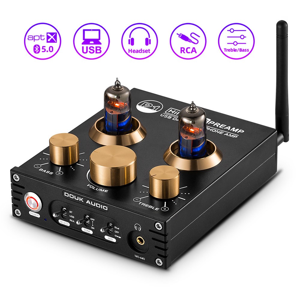 Douk Audio P1 HiFi Bluetooth 5.0 真空管プリアンプ USB DAC APTX プリアンプ